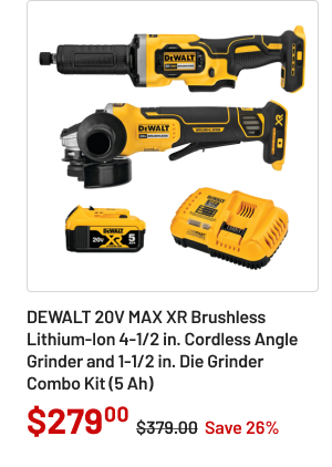 Dewalt 20V MAX XR Brushless Lithium-Ion 4-1/2 in. Cordless Angle Grinder and 1-1/2 in. Die Grinder Combo Kit (5 Ah)