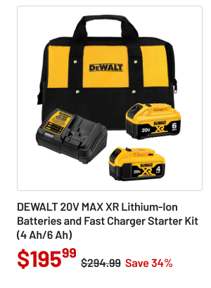 Dewalt 20V MAX XR Lithium-Ion Batteries and Fast Charger Starter Kit (4 Ah/6 Ah)