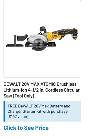 Dewalt 20V MAX ATOMIC Brushless Lithium-Ion 4-1/2 in. Cordless Circular Saw (Tool Only)