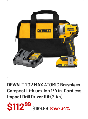 Dewalt 20V MAX ATOMIC Brushless Compact Lithium-Ion 1/4 in. Cordless Impact Drill Driver Kit (2 Ah)