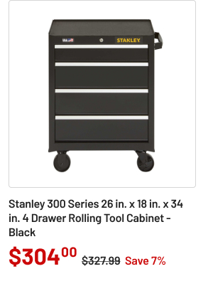 Stanley 300 Series 26 in. x 18 in. x 34 in. 4 Drawer Rolling Tool Cabinet - Black