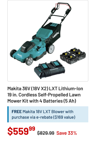 Makita 36V (18V X2) LXT Lithium-Ion 19 in. Cordless Self-Propelled Lawn Mower Kit with 4 Batteries (5 Ah)