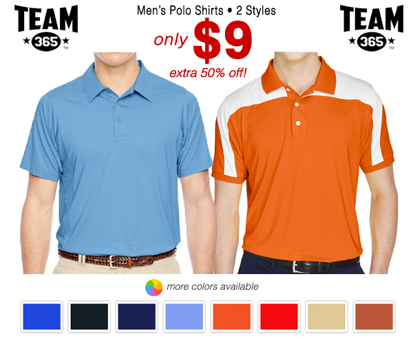 Extra 50% Off Now! Team 365 Men's Polo Shirts